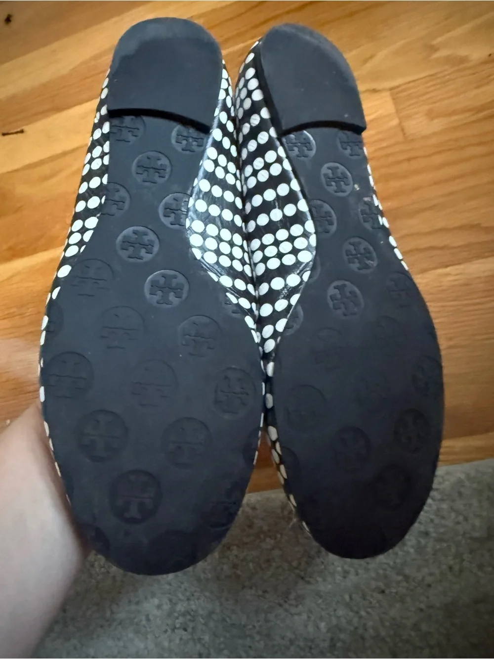 Tory Burch Black & White Polka Dot Logo Ballet Flats